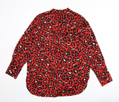 Marks & Spencer Womens Red Animal Print Polyester Basic Blouse Size 10 V-Neck - Leopard Print