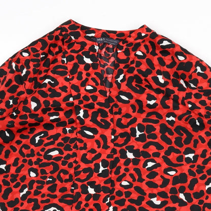 Marks & Spencer Womens Red Animal Print Polyester Basic Blouse Size 10 V-Neck - Leopard Print