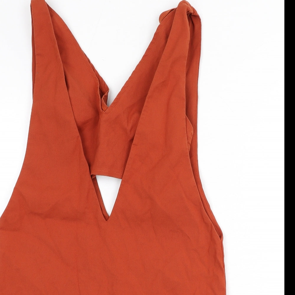 Zara Womens Orange Cotton A-Line Size M V-Neck Hook & Eye