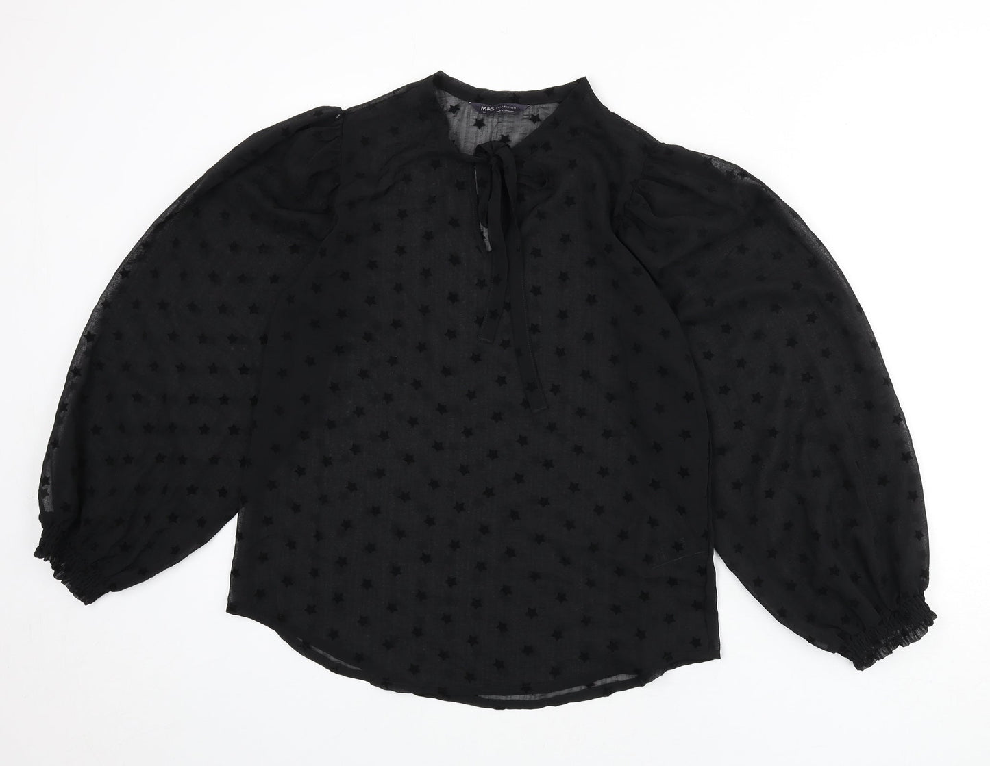 Marks and Spencer Womens Black Geometric Polyester Basic Blouse Size 10 Round Neck - Star Print