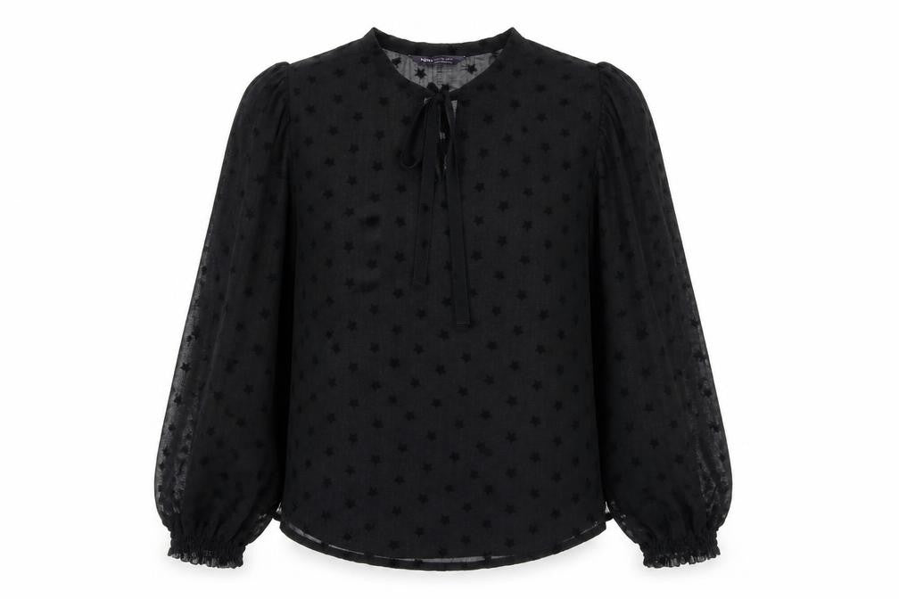 Marks & Spencer Womens Black Geometric Polyester Basic Blouse Size 10 Round Neck - Star Print