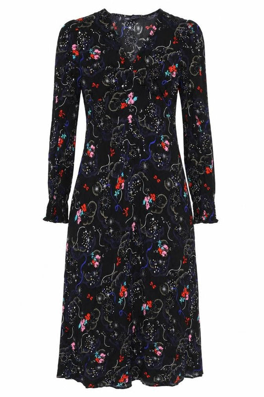 Marks & Spencer Womens Black Viscose A-Line Size 10 V-Neck Zip - Tie Detail