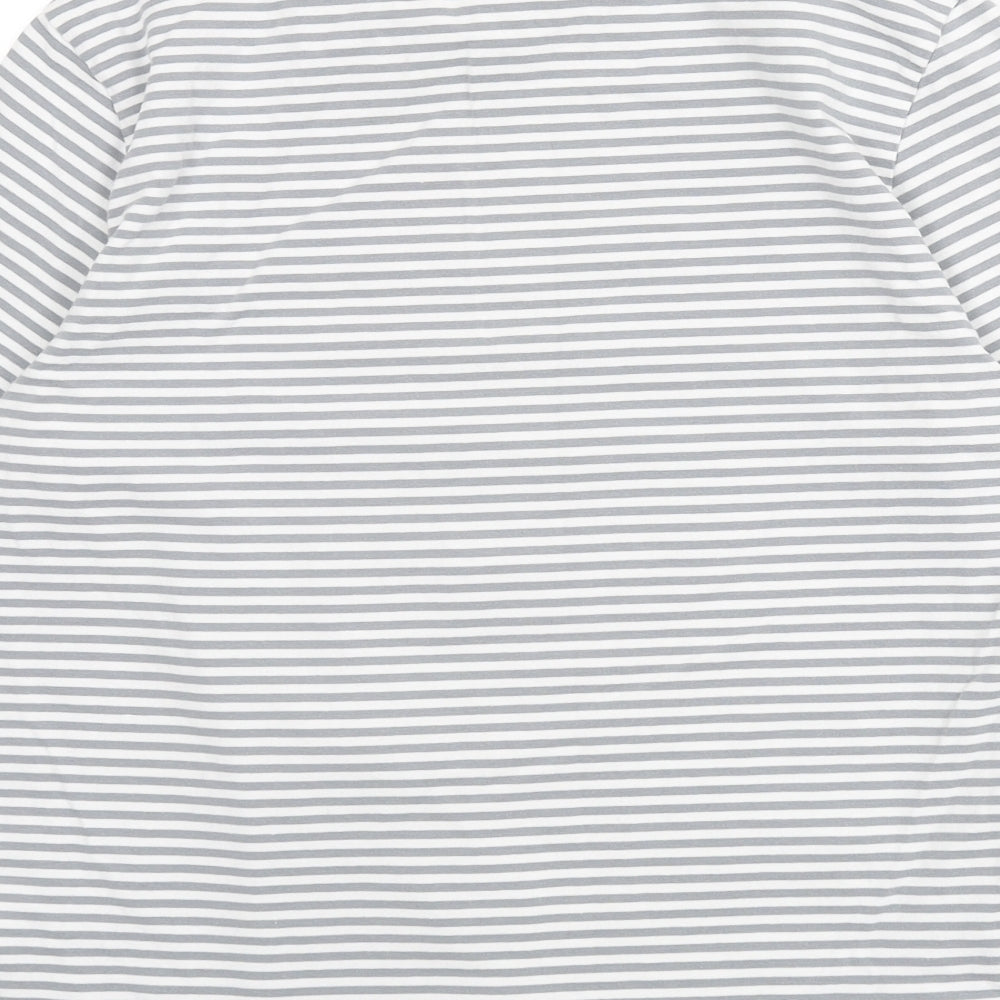 H&M Womens Grey Striped Cotton Basic T-Shirt Size L Round Neck