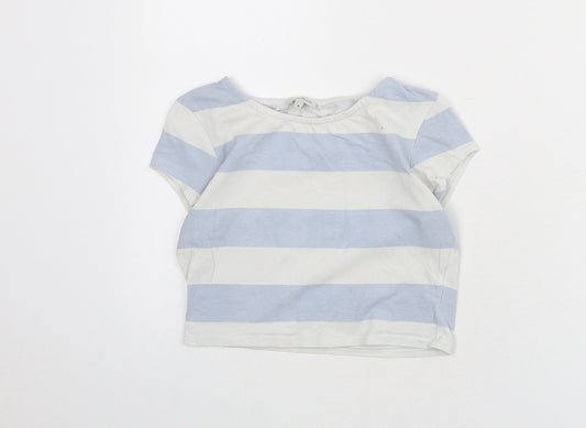 River Island Womens Blue Striped Cotton Cropped T-Shirt Size 8 Round Neck