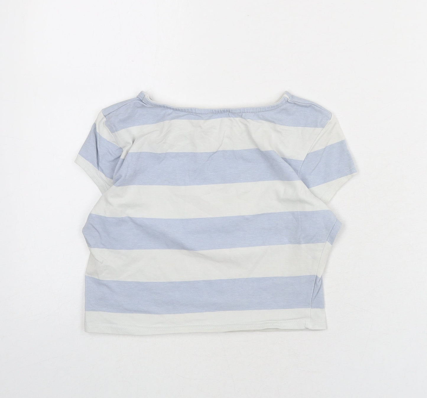 River Island Womens Blue Striped Cotton Cropped T-Shirt Size 8 Round Neck