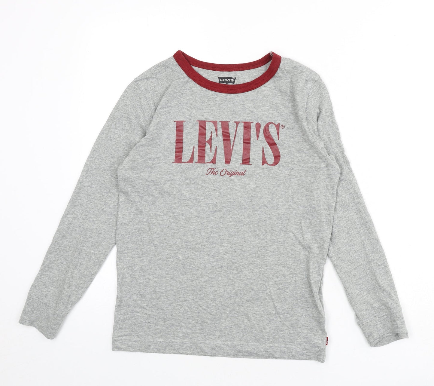 Levi's Girls Grey Cotton Basic T-Shirt Size 14 Years Round Neck Pullover