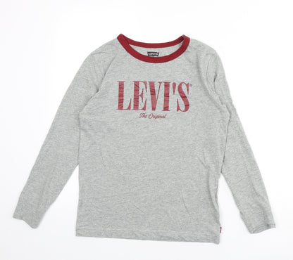 Additional front view of Levi's girls’ grey cotton basic t-shirt, size 14, years round neck pullover