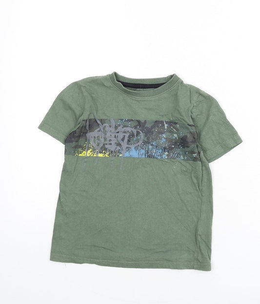 M&Co Boys Green Cotton Basic T-Shirt Size 7-8 Years Round Neck Pullover