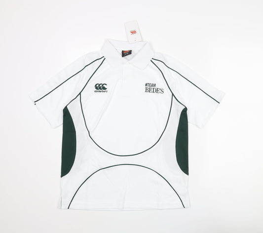 Canterbury Boys White Colourblock Polyester Basic Polo Size 12 Years Collared Button - Logo #TEAM BEDE'S