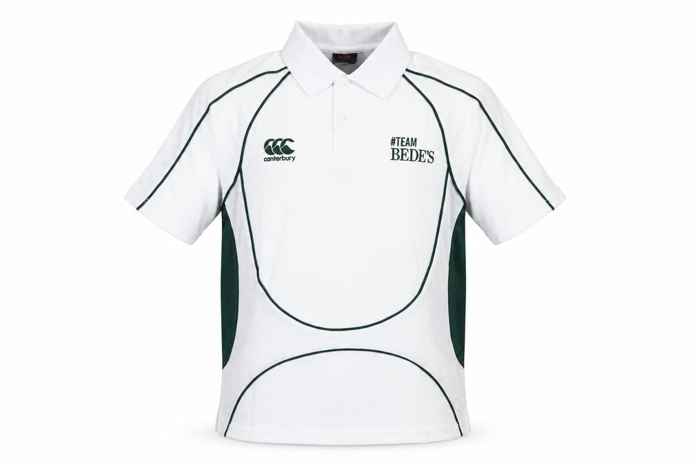 Canterbury Boys White Colourblock Polyester Basic Polo Size 12 Years Collared Button - Logo #TEAM BEDE'S