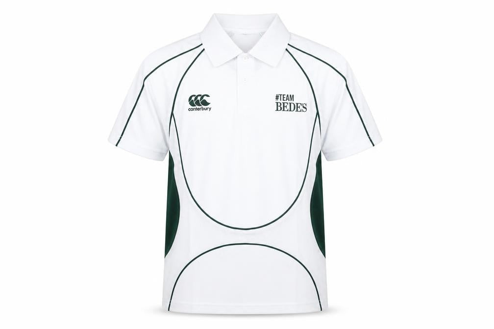 Canterbury Boys White Colourblock Polyester Basic Polo Size 12 Years Collared Button - Logo #TEAM BEDE'S