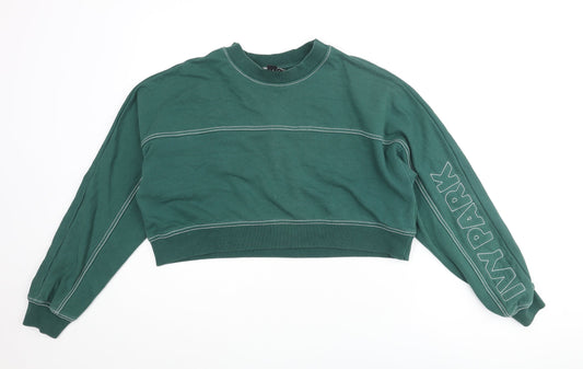 IVY PARK Womens Green Cotton Pullover Sweatshirt Size 2XS Pullover - Ivy Park Logo Stitch Detail Cropped