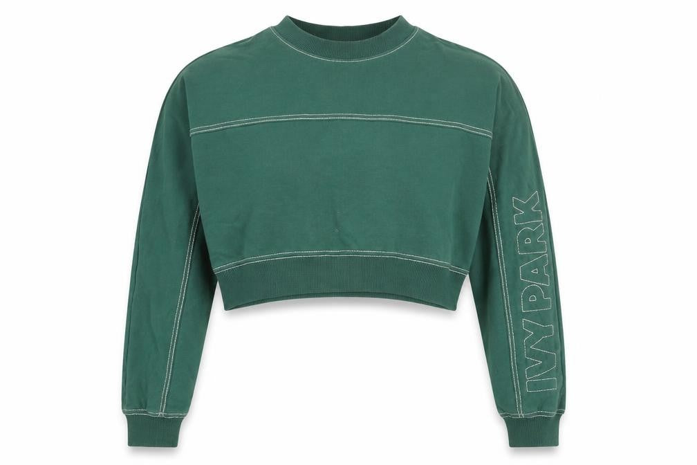 IVY PARK Womens Green Cotton Pullover Sweatshirt Size 2XS Pullover - Ivy Park Logo Stitch Detail Cropped