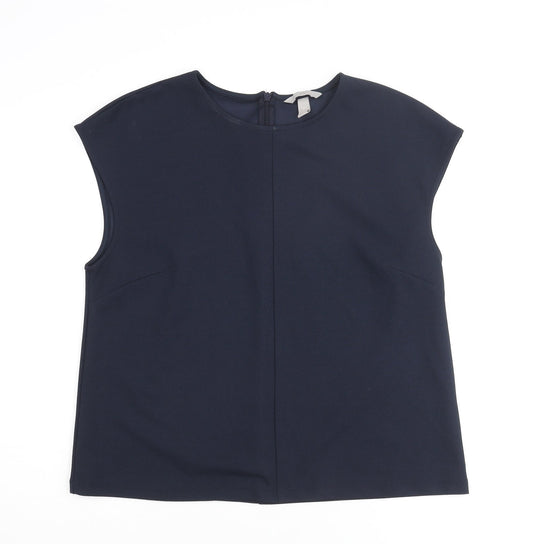 H&M Womens Blue Polyester Basic Blouse Size M Round Neck