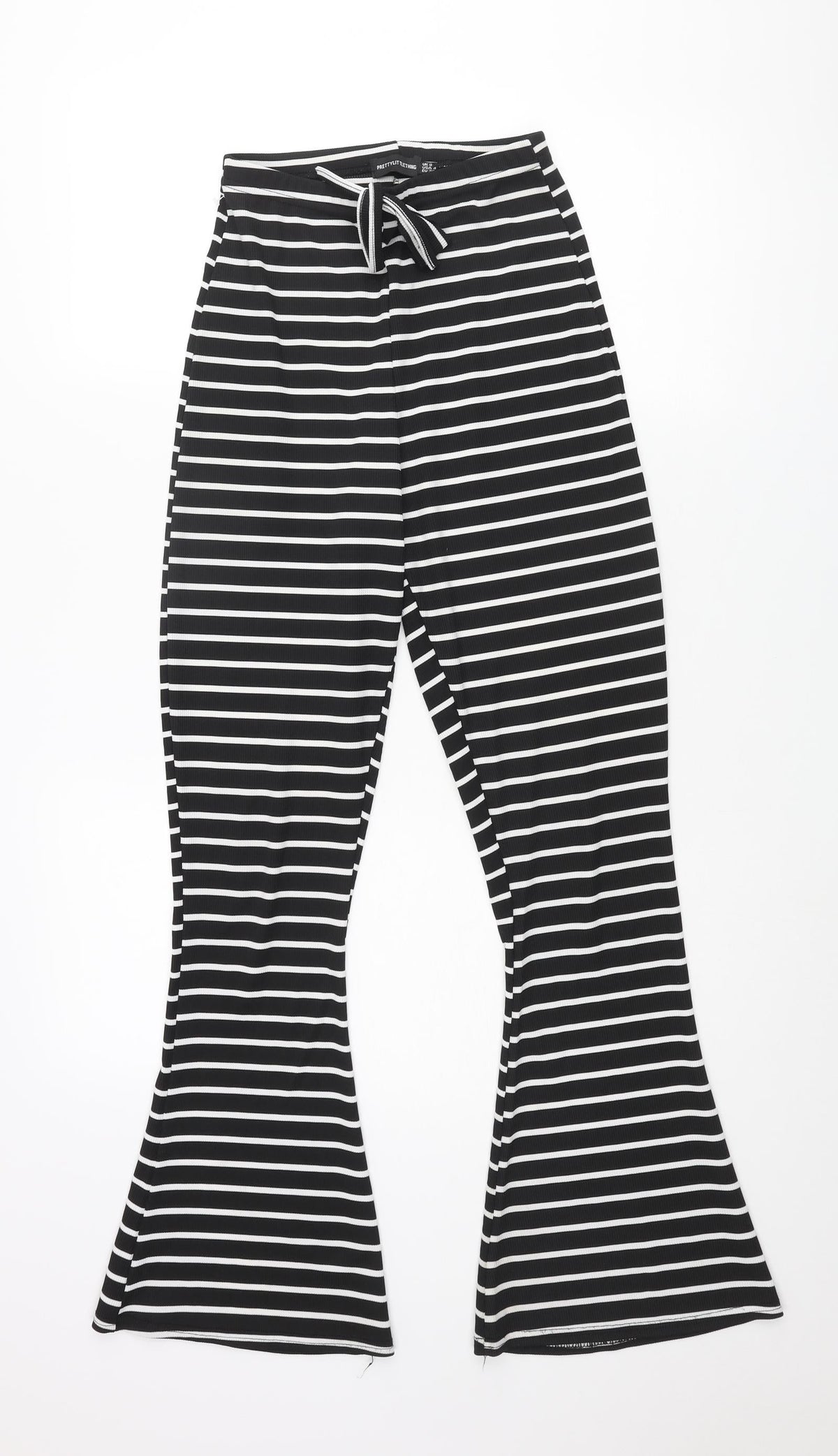 PRETTYLITTLETHING Womens Black Striped Polyester Trousers Size 8 L30 in Regular