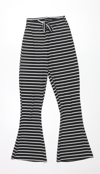 PRETTYLITTLETHING Womens Black Striped Polyester Trousers Size 8 L30 in Regular