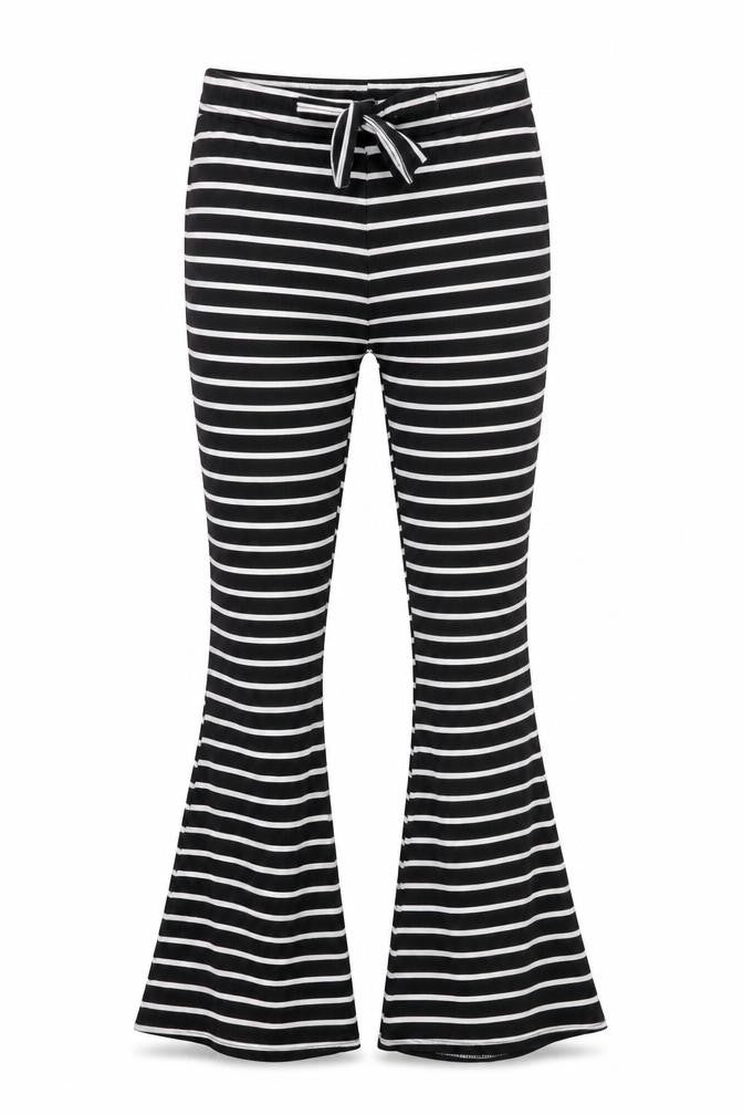 PRETTYLITTLETHING Womens Black Striped Polyester Trousers Size 8 L30 in Regular