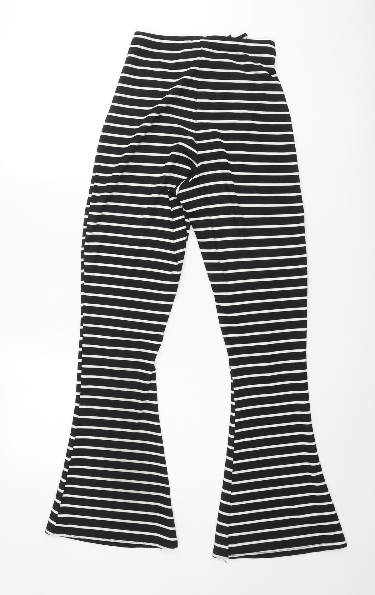 PRETTYLITTLETHING Womens Black Striped Polyester Trousers Size 8 L30 in Regular