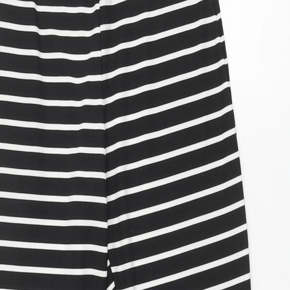 PRETTYLITTLETHING Womens Black Striped Polyester Trousers Size 8 L30 in Regular