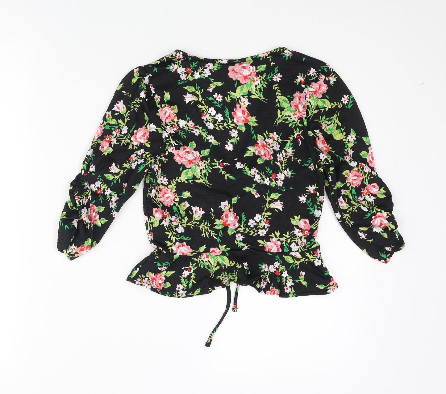 Topshop Womens Multicoloured Floral Polyester Basic Blouse Size 6 V-Neck - Rouched Bow