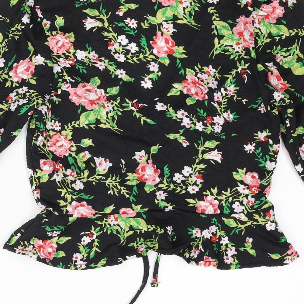 Topshop Womens Multicoloured Floral Polyester Basic Blouse Size 6 V-Neck - Rouched Bow