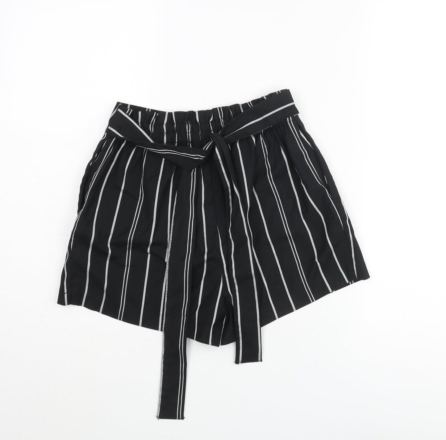 Divided by H&M Womens Black Pinstripe Polyester Paperbag Shorts Size 6 Regular Pull On - Belted