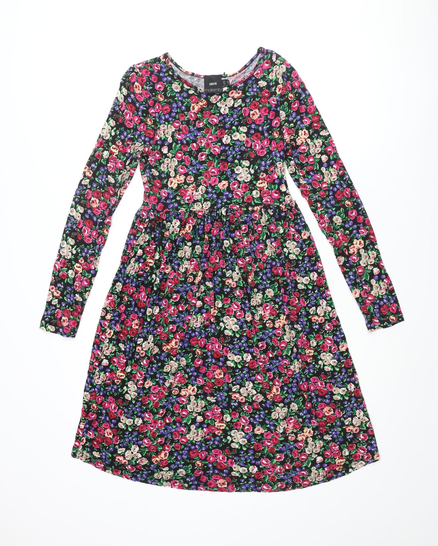 ASOS Womens Multicoloured Floral Viscose A-Line Size 8 Roll Neck Pullover