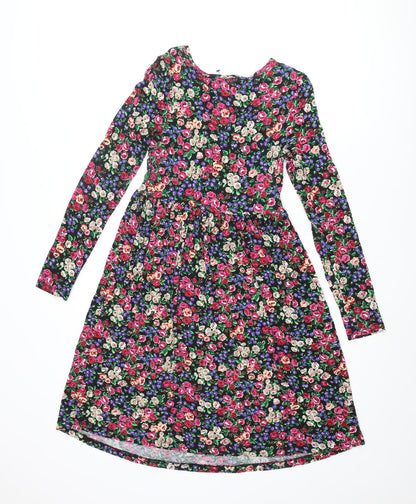 Back view of ASOS women’s multicoloured floral viscose a-line, size UK 8, roll neck pullover