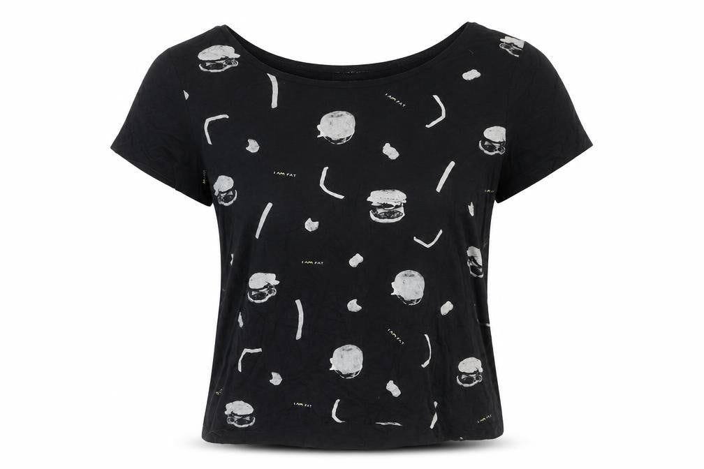 Capture Womens Black Viscose Basic T-Shirt Size M Round Neck - Fast Food Front Print