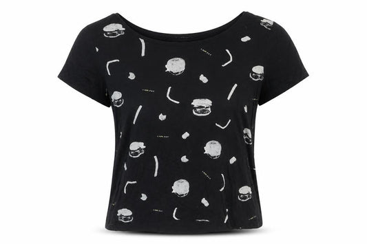 Capture Womens Black Viscose Basic T-Shirt Size M Round Neck - Fast Food Front Print