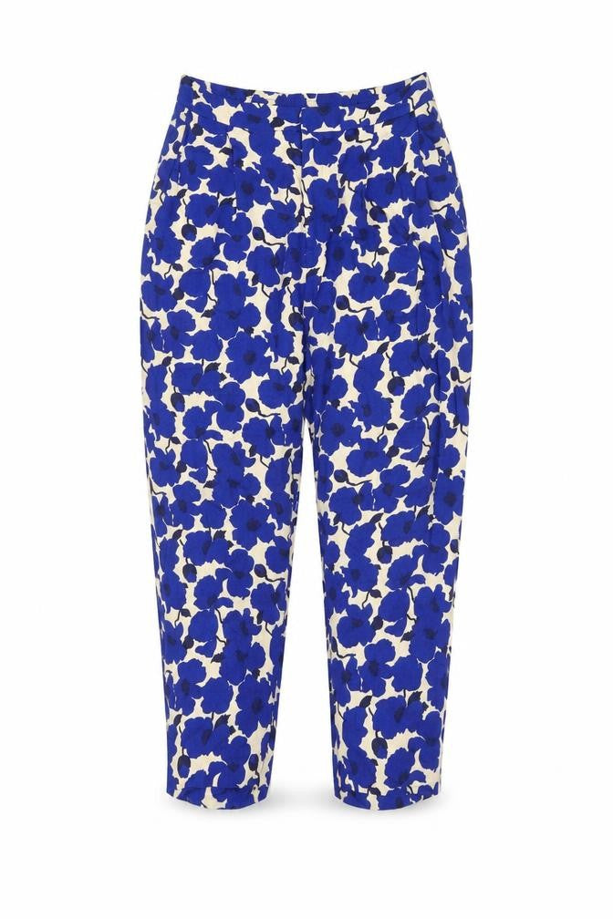 H&M Womens Blue Floral Viscose Cropped Trousers Size 6 L22 in Regular Zip