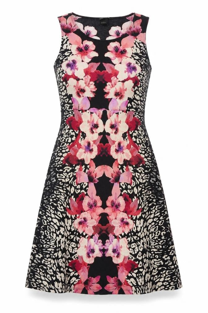 H&M Womens Black Floral Polyester Tank Dress Size M Round Neck Pullover - Leopard print