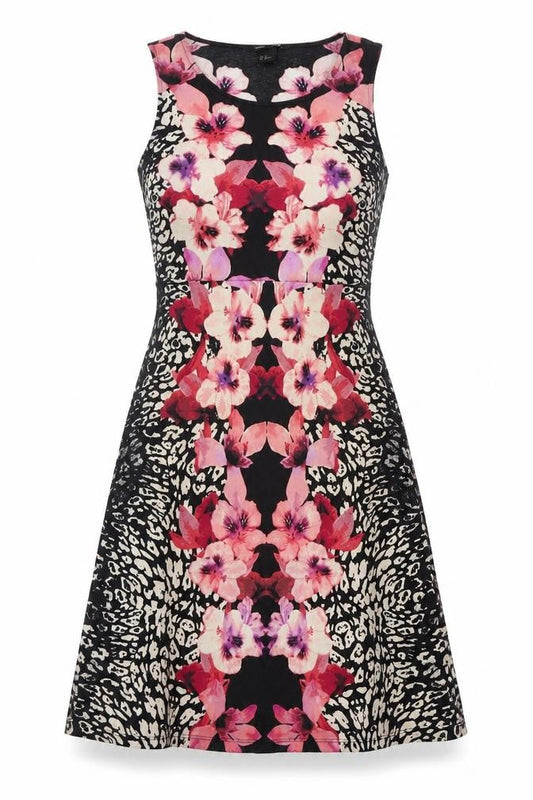 H&M Womens Black Floral Polyester Tank Dress Size M Round Neck Pullover - Leopard print