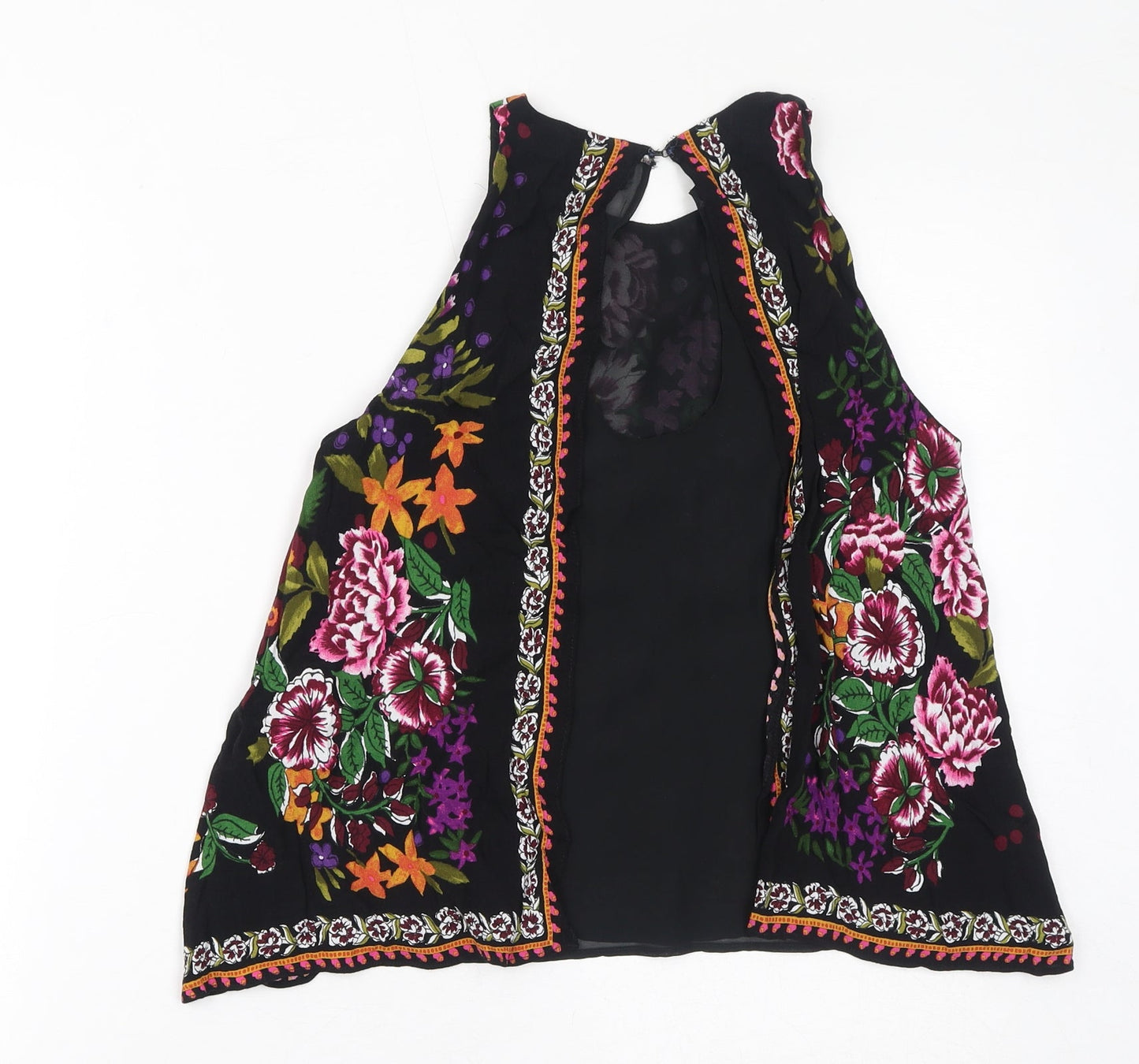 Zara Womens Black Floral Viscose Basic Tank Size S Round Neck