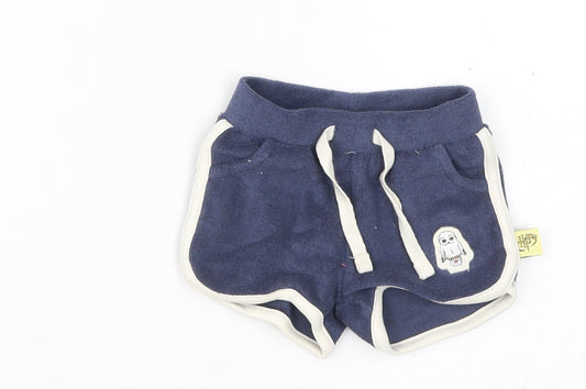 Marks and Spencer Boys Blue Cotton Jogger Trousers Size 3-6 Months Drawstring - Inside Leg 2in