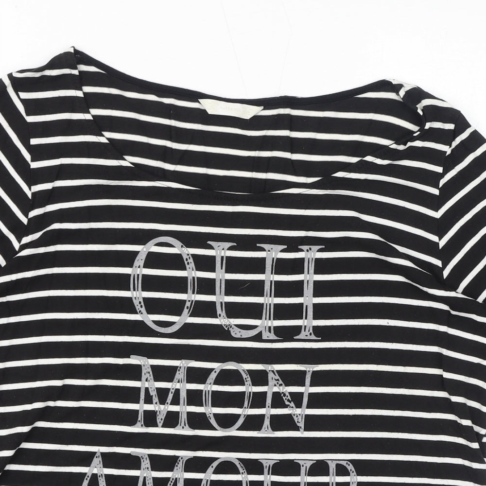 BHS Womens Black Striped Viscose Basic T-Shirt Size 16 Round Neck - Oui Mon Amour