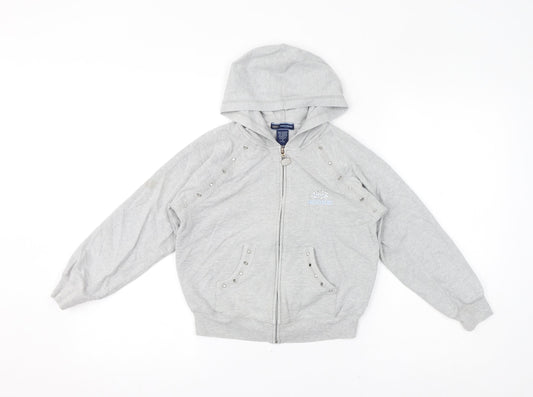Skechers Girls Grey Cotton Full Zip Hoodie Size 7-8 Years Zip - Gem Embellishments