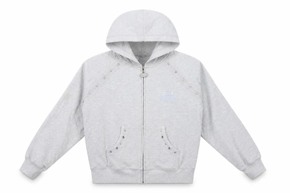 Skechers Girls Grey Cotton Full Zip Hoodie Size 7-8 Years Zip - Gem Embellishments