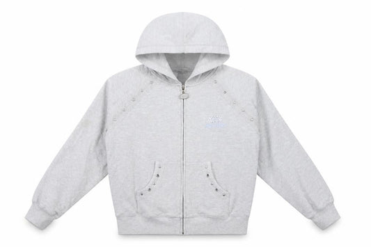Skechers Girls Grey Cotton Full Zip Hoodie Size 7-8 Years Zip - Gem Embellishments