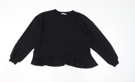 Zara Womens Black Polyester Pullover Sweatshirt Size L Pullover - Cropped