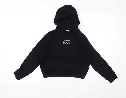 Marks and Spencer Girls Black Cotton Pullover Hoodie Size 9-10 Years Pullover - Be Your Own Icon, Cropped