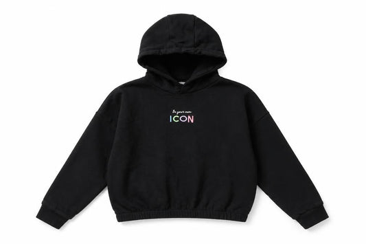 Marks & Spencer Girls Black Cotton Pullover Hoodie Size 9-10 Years Pullover - Be Your Own Icon, Cropped