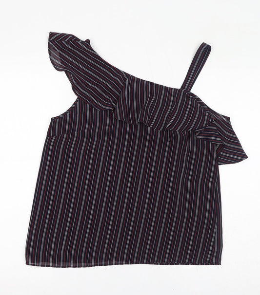 Oasis Womens Blue Striped Polyester Basic Tank Size 10 One Shoulder
