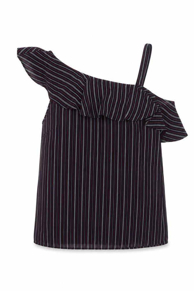 Oasis Womens Blue Striped Polyester Basic Tank Size 10 One Shoulder