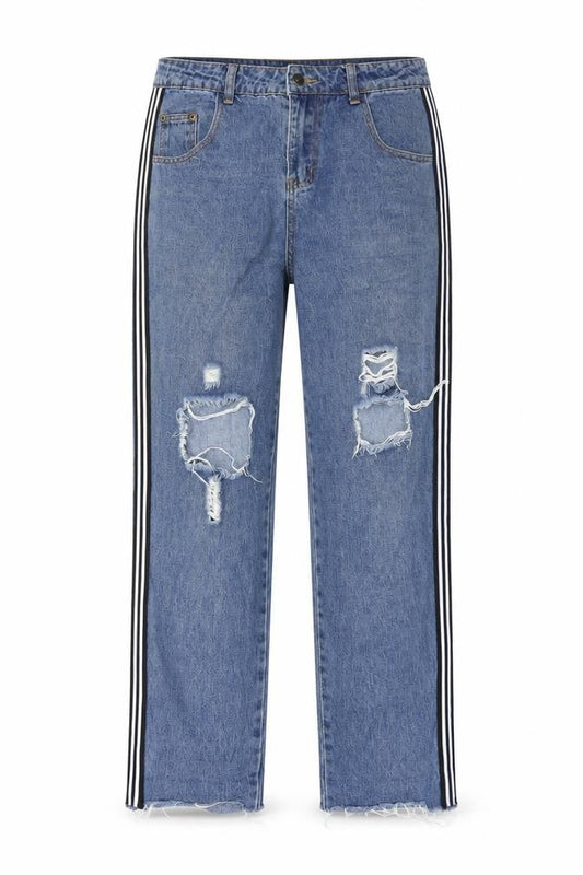 PRETTYLITTLETHING Womens Blue Cotton Straight Jeans Size 12 L28 in Regular Zip - Pockets