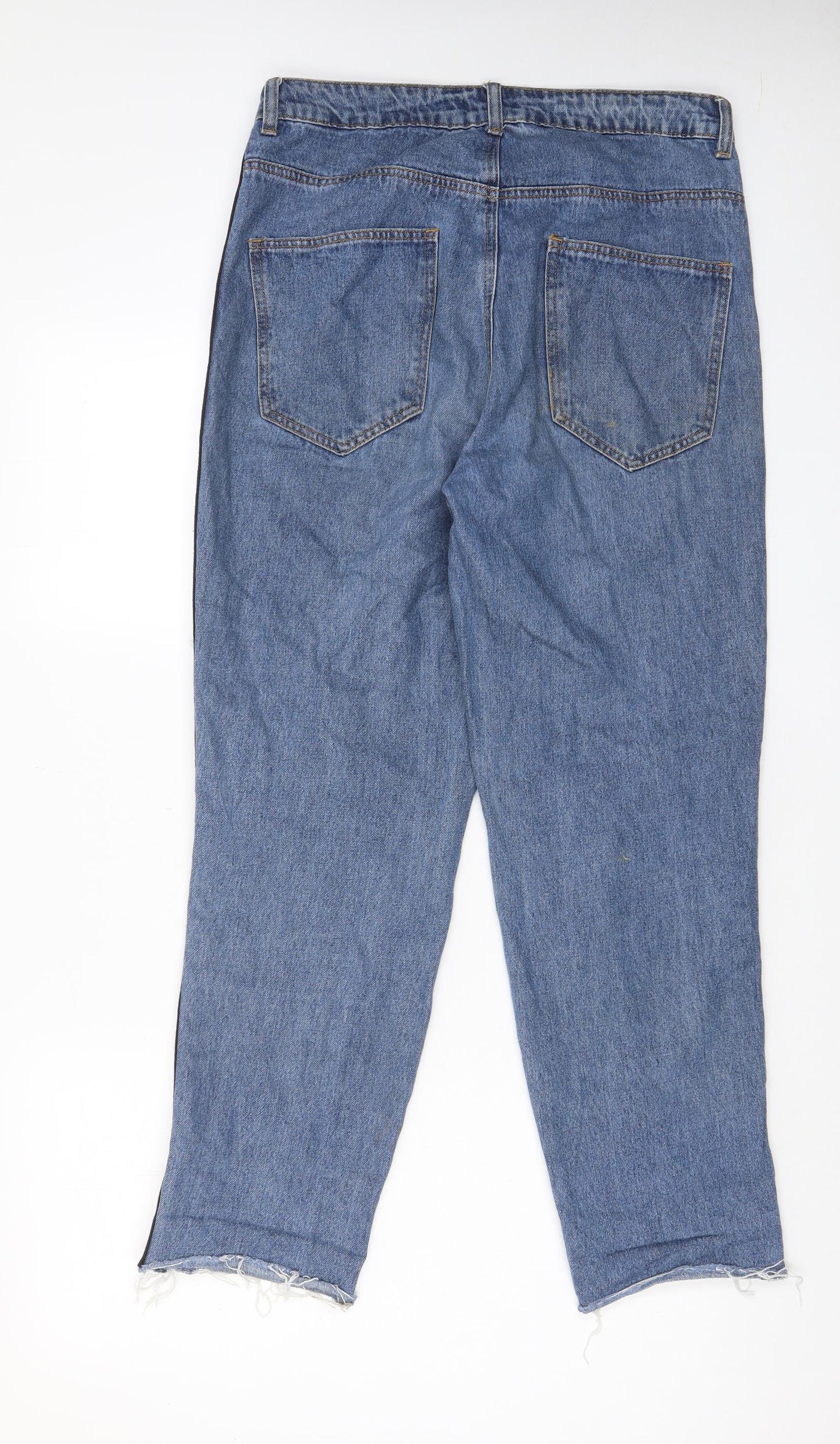 PRETTYLITTLETHING Womens Blue Cotton Straight Jeans Size 12 L28 in Regular Zip - Pockets