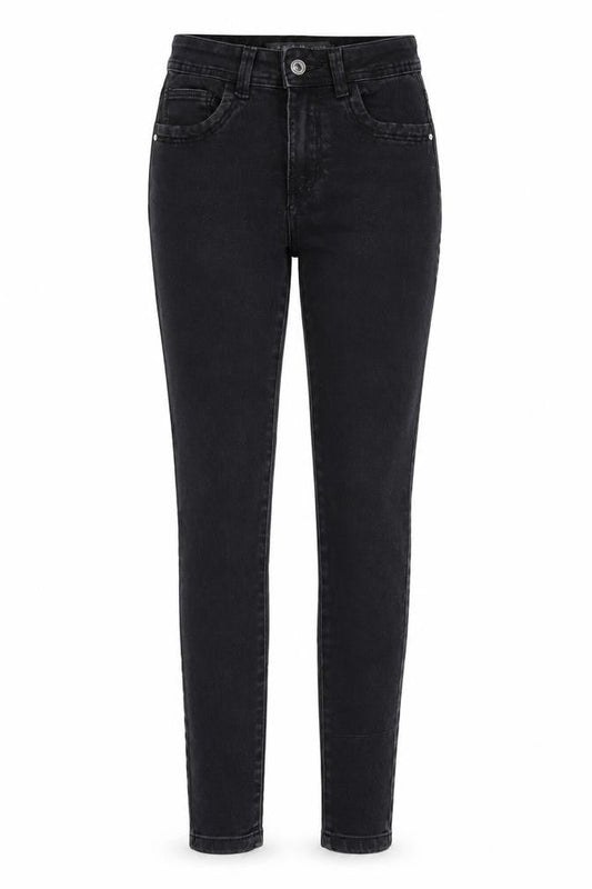 Front view of Denim & Co. women’s grey cotton skinny jeans, size UK 8, 28-inch leg regular zip - pockets