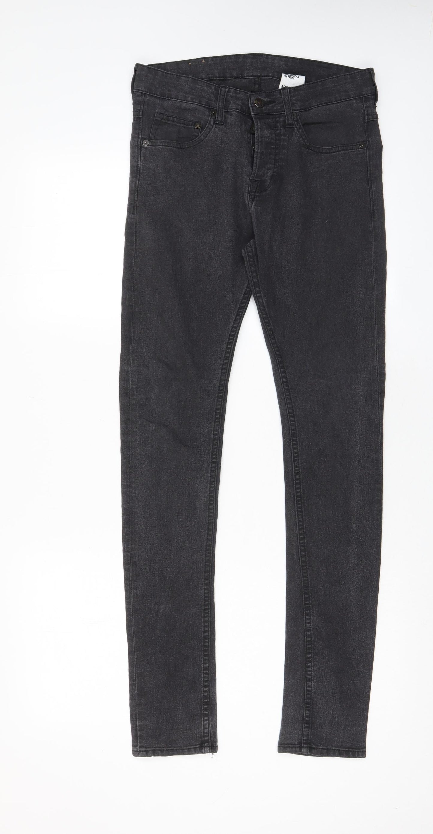 H&M Mens Grey Cotton Skinny Jeans Size 28 in L32 in Regular Button - Pockets