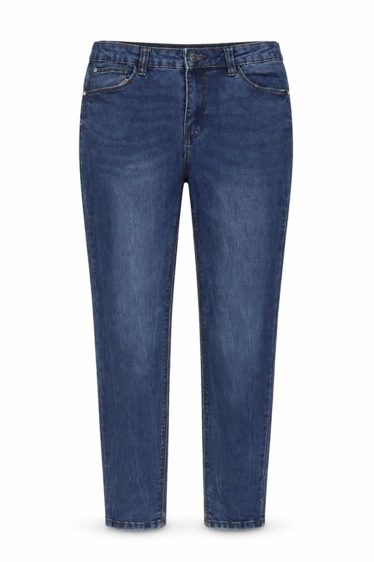 Front view of Denim & Co. women’s blue cotton skinny jeans, size UK 14, 28-inch leg regular zip - pockets