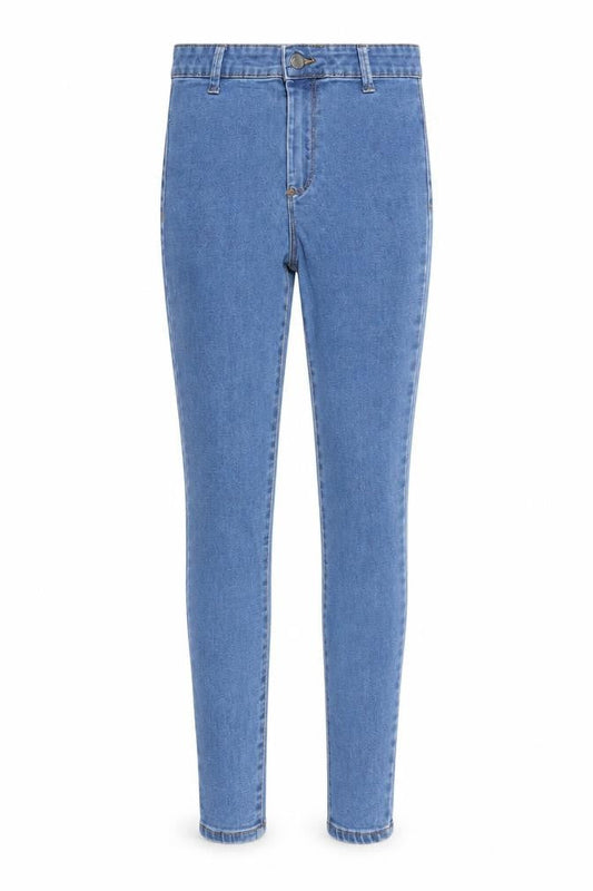 Front view of Denim & Co. women’s blue cotton skinny jeans, size UK 6, 26-inch leg regular zip - pockets